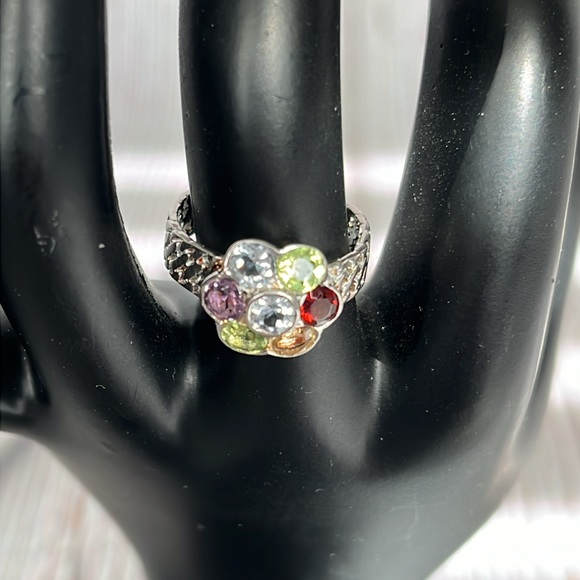925 Thailand Sterling Silver Multi Gemstone Cluster Ring. Size 7. Pre owned - Picture 5 of 6